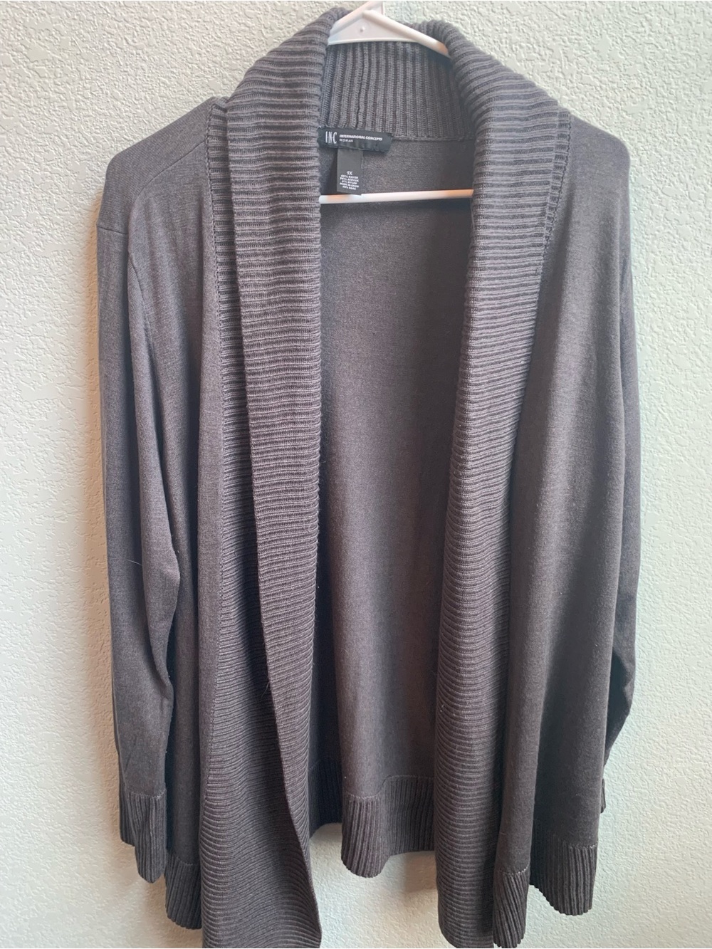 INC International Concepts Charcoal Gray Open-Front Ribbed Shawl Cardigan